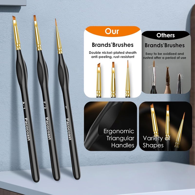 pacocoast Detail Paint Brushes Set, 12PC Miniature Brushes for Fine Detailing & Art Painting, Small Tiny Paint Brush Perfect for Acrylic, Paint by Number, Craft, Models (Black) - Image 2